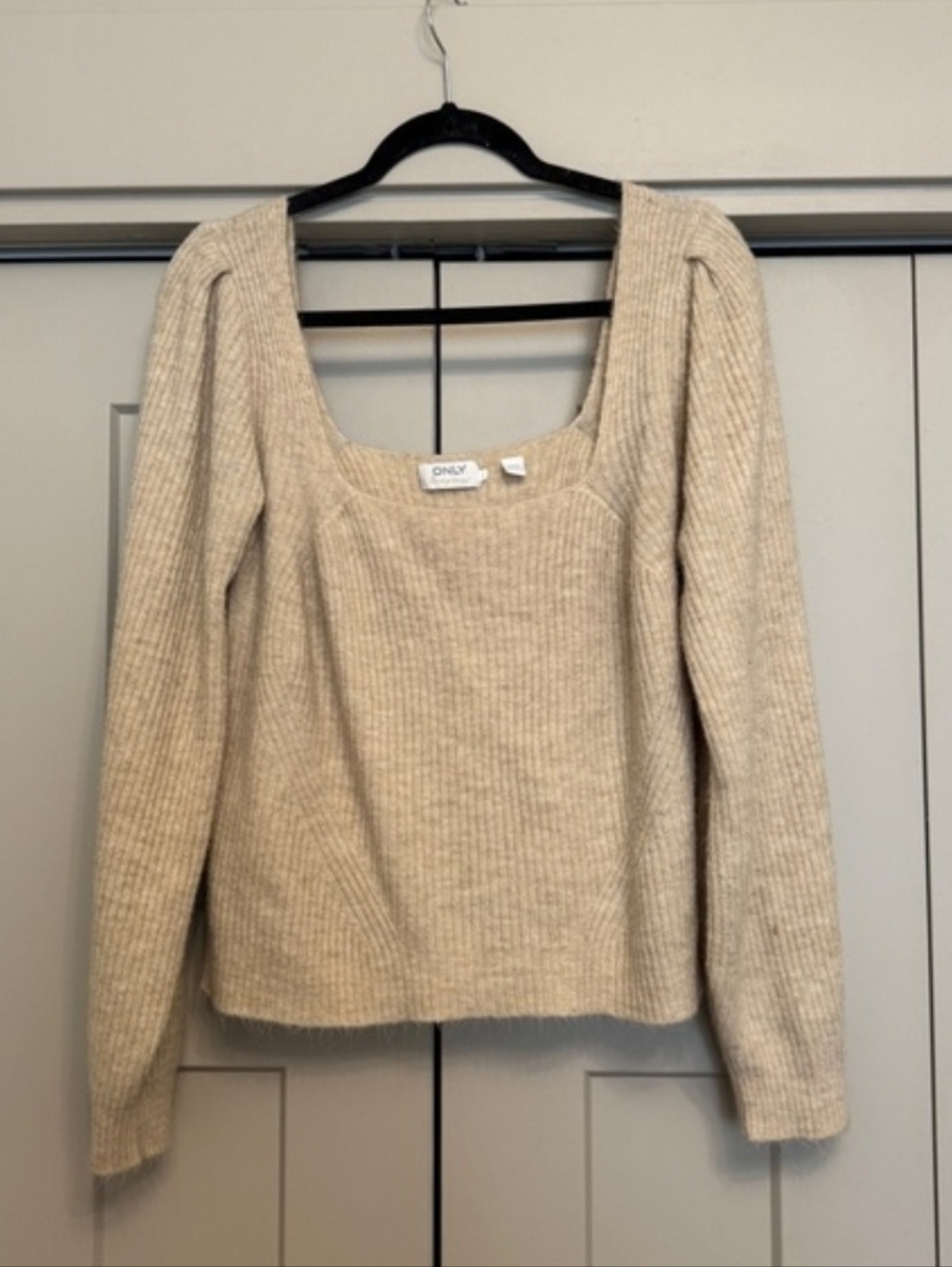 ONLY Cream Ribbed Square-Neck Knit Sweater